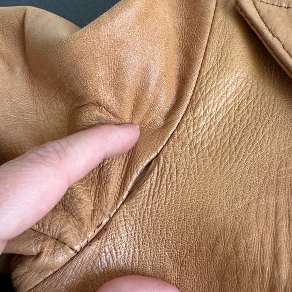 Vintage 70s Brown Leather Maxi Coat Chevron Stitching Retro Boho Womens XS - Picture 12 of 13